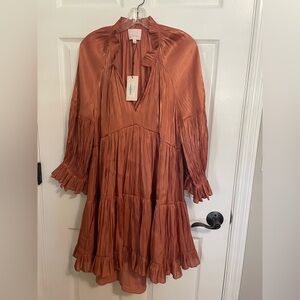 Cinq à Sept Shimmering Copper Long Sleeve Dress